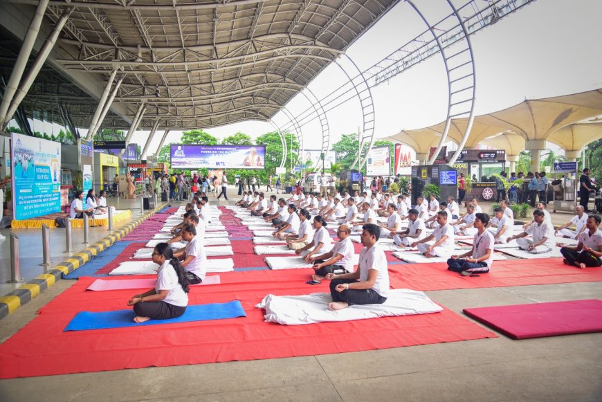 11th International Yoga Day Celebrated at Bhubaneswar Airport