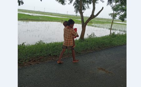 Baby Sister on his shoulder instead of School Bag