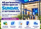 Banks to Open on Sunday, September 27